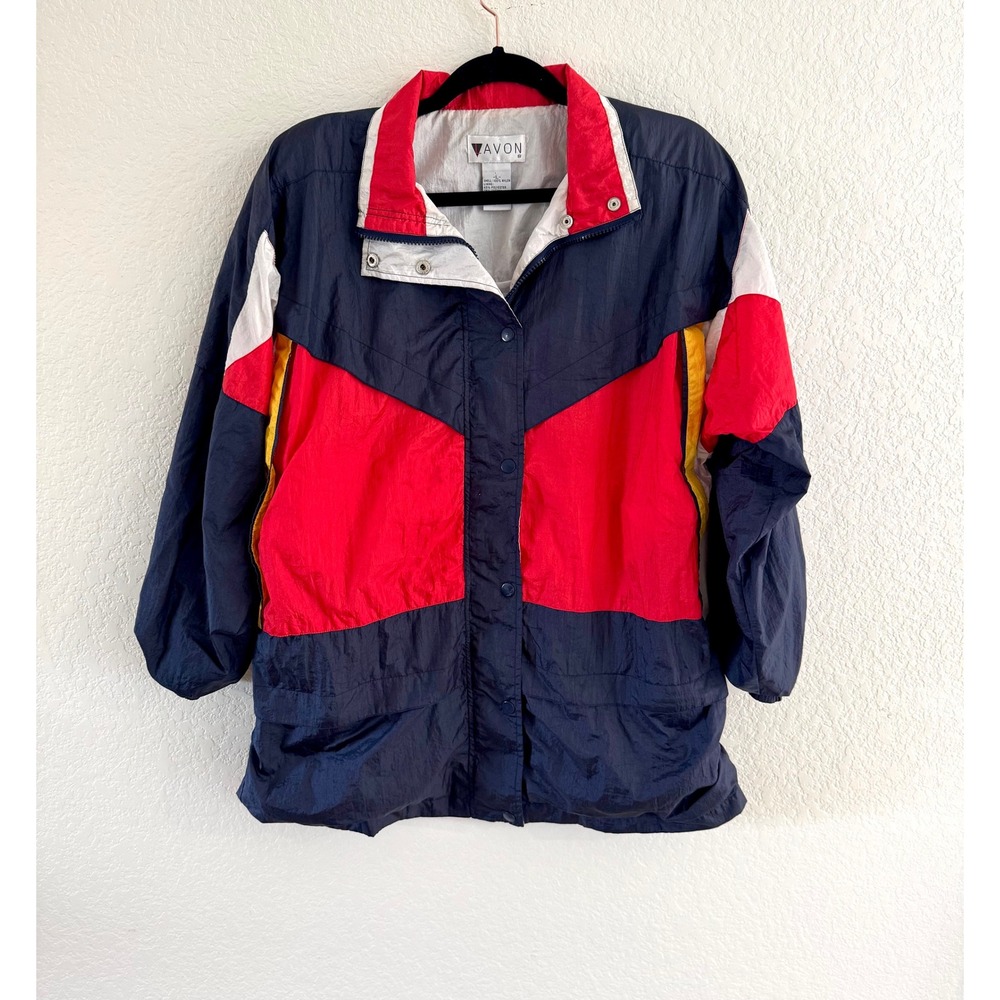 Vintage Colorblock Windbreaker Jacket Navy Red White Yellow Full Zip Size Medium